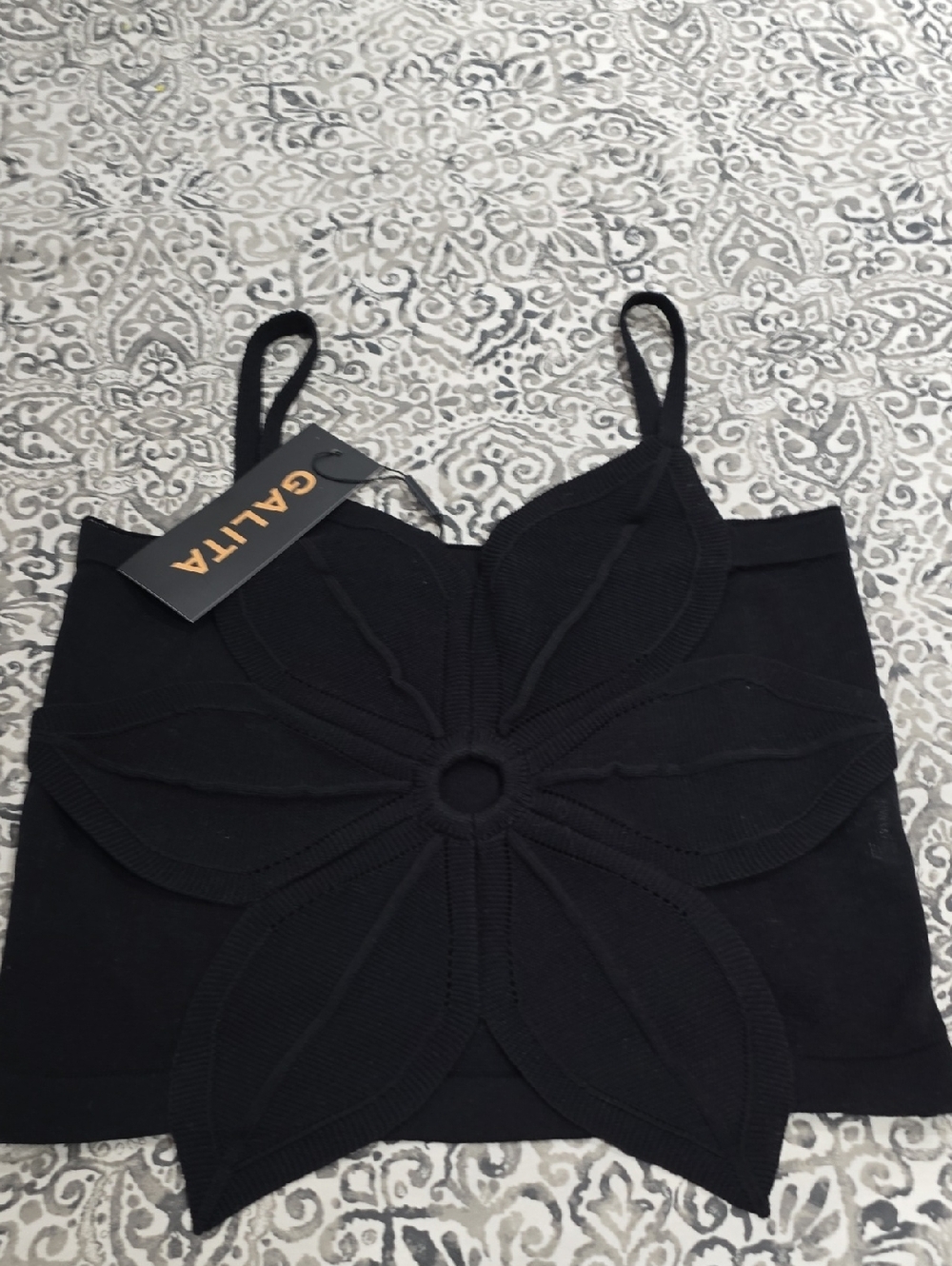 Galita Fashion Black Knit Crop Top with Floral Detail